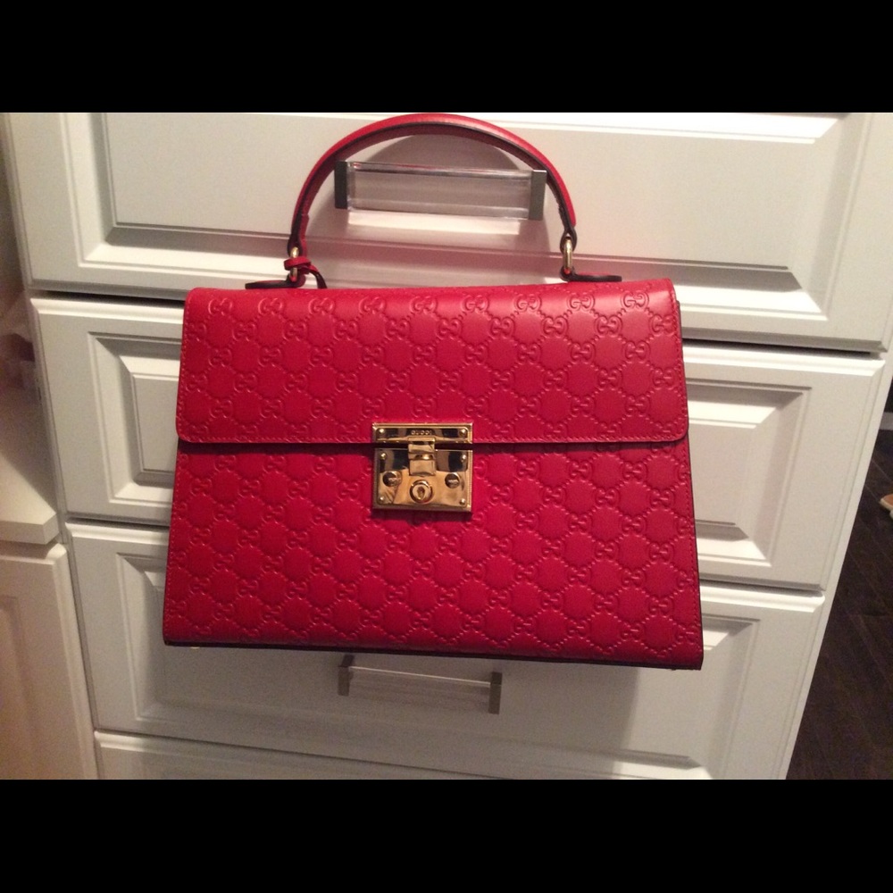 New Authentic Hibis Red Gucci Top Handle Handbag